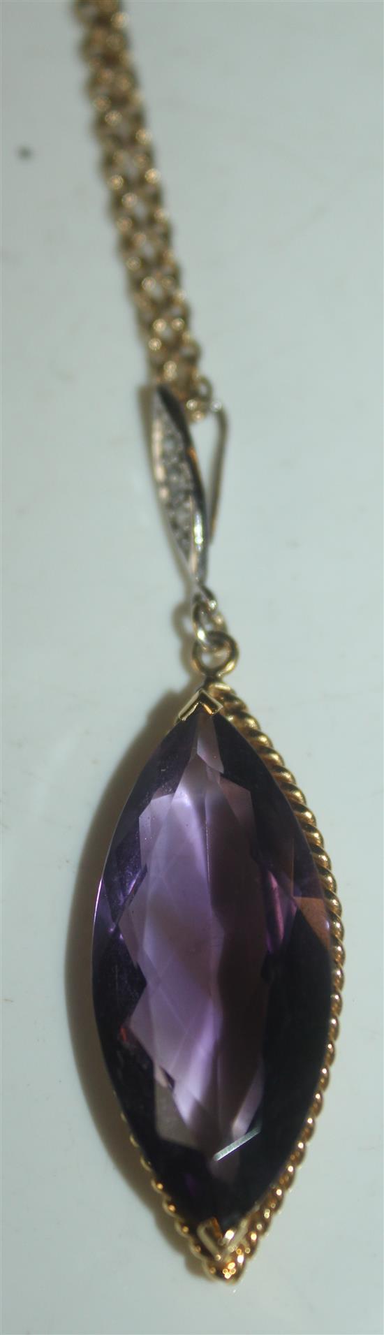 9ct gold and marquise amethyst pendant